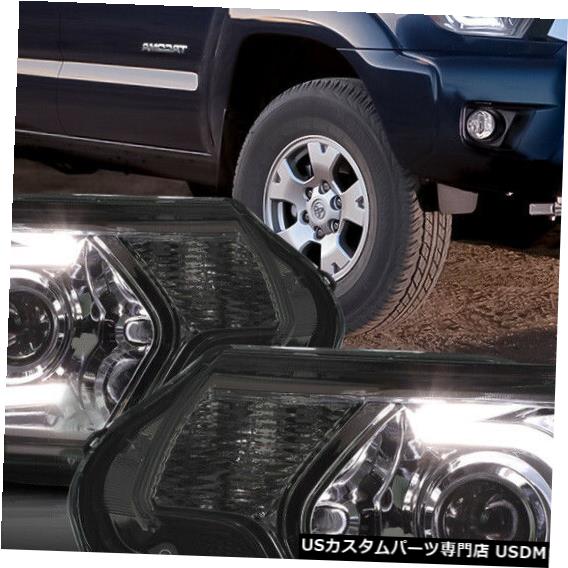 ヘッドライト Fits 2012-2015 Tacoma<LED C-BAR DRL>Smoke/Amber Corner Projector Headlight Lamp 【並行輸入品】