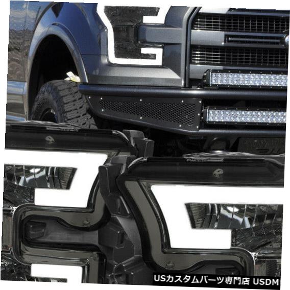 ヘッドライト Fits 2015-2017 Ford F150<LED C-BAR DRL>Chrome/Smoke Clear Corner Headlight Lamp 【並行輸入品】