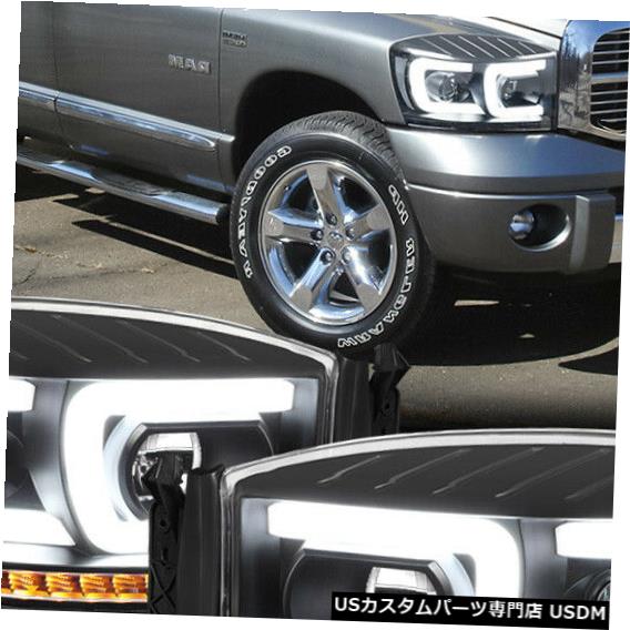 ヘッドライト Fits 2006-2009 Ram <DUAL LED C-BAR/SEQUENTIAL> Black/Clear Projector Headlight 【並行輸入品】