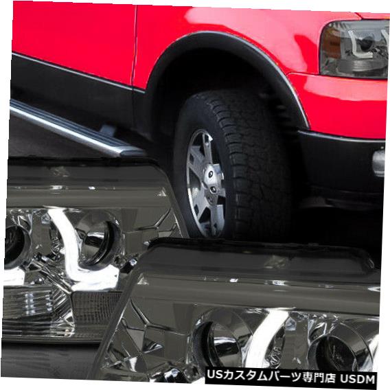 ヘッドライト Fits 2004-2008 F150/Mark LT<LED L-BAR DRL>Smoke/Amber Corner Projector Headlight 【並行輸入品】 57,420円
