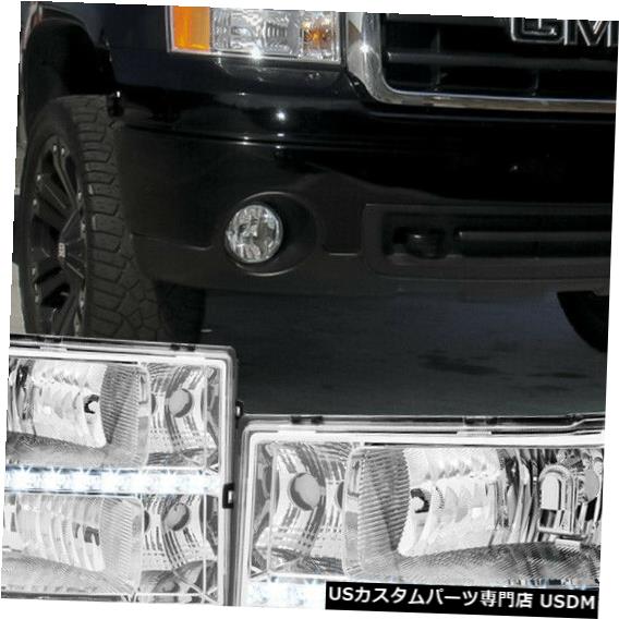 ヘッドライト Fits 2007-2014 Sierra 1500/2500HD <LED DRL> Chrome/Clear Amber Corner Headlight 【並行輸入品】