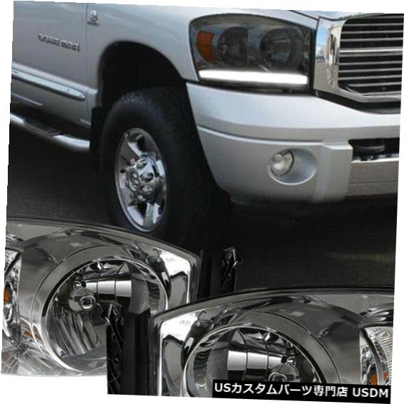 ヘッドライト Fits 2006-2009 Dodge Ram 1500/2500/3500<LED BAR DRL>Smoke/Amber Corner headlight 【並行輸入品】