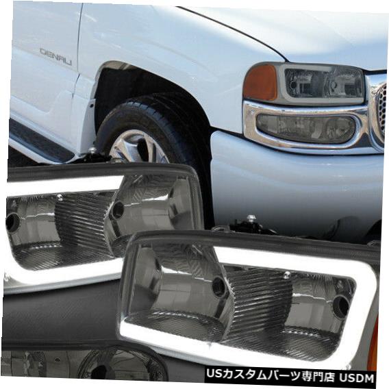 ヘッドライト Fits 2001-2007 Sierra/Yukon Denali<LED C-BAR>Chrome/Smoke/Amber Headlight+Bumper 【並行輸入品】