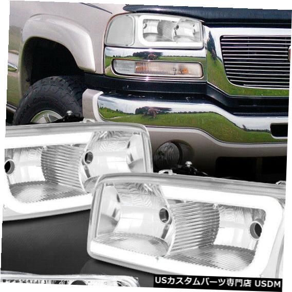 ヘッドライト Fits 1999-2007 Sierra/Yukon <LED C-BAR DRL> Chrome/Clear Corner Headlight+Bumper 【並行輸入品】