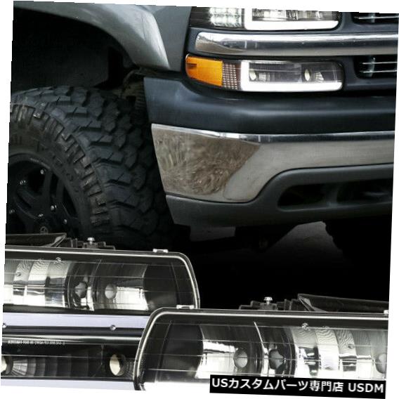 ヘッドライト Fits 1999-2006 Silverado/Tahoe <LED SIGNAL/L-BAR> Black/Amber Headlight+Bumper 【並行輸入品】