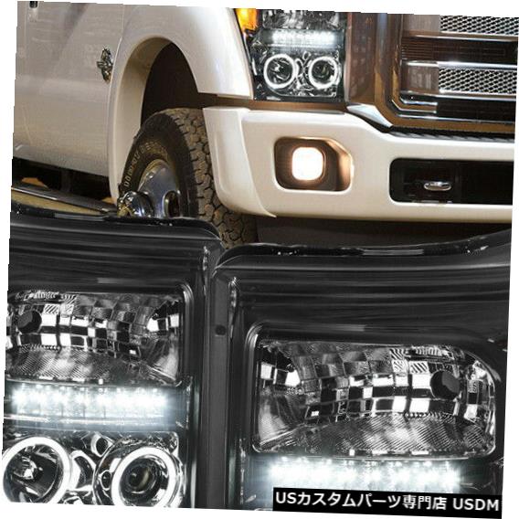 ヘッドライト Fits 2011-2016 Ford Super Duty<DUAL HALO/LED DRL>Smoke/Amber Projector Headlight 【並行輸入品】