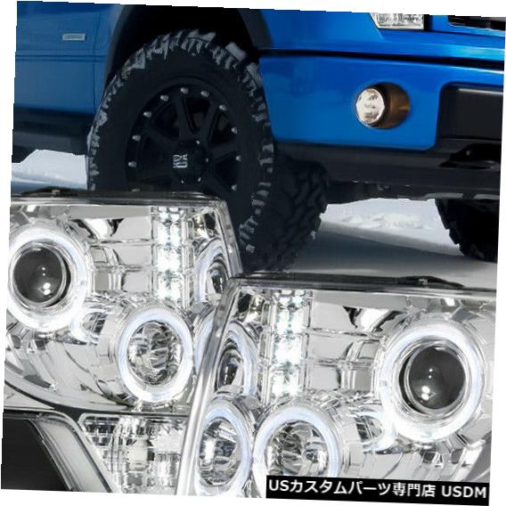 ヘッドライト Fits 2009-2014 F150 <DUAL HALO/LED DRL> Chrome/Amber Corner Projector Headlight 【並行輸入品】