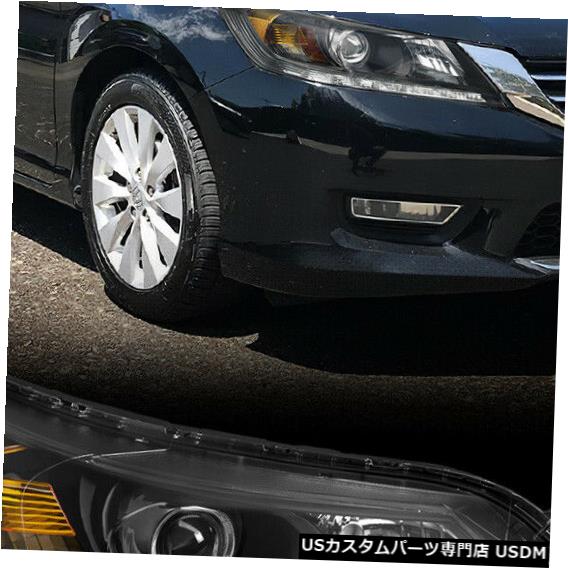 ヘッドライト 2013-2015 Accord 4Drに適合[RH助手席側]ブラックLED DRLプロジェクターヘッドライト Fits 2013-2015 Accord 4Dr [RH Passenger Side] Black LED DRL Projector Headlight 【並行輸入品】