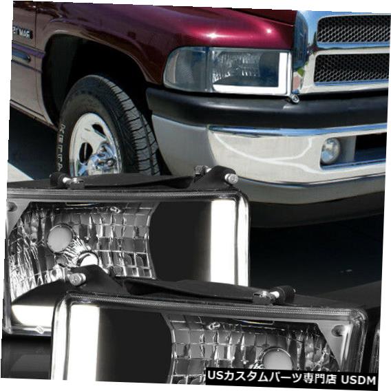 ヘッドライト Fits 1994-2002 Dodge Ram 1500/2500<LED L-BAR DRL>Black 4P Headlight+Clear Corner 【並行輸入品】