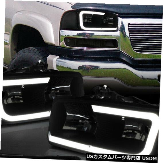 ヘッドライト Fits 1999-2007 Sierra/Yukon<LED C-BAR>Black/Smoke Clear Corner Headlight+Bumper 【並行輸入品】