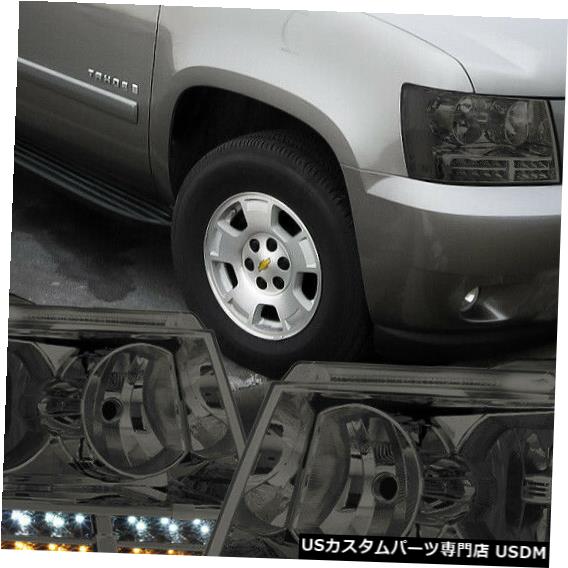 ヘッドライト Fits 2007-2014 Suburban/Tahoe<LED DRL/SIGNAL>Chrome/Smoke Clear Corner Headlight 【並行輸入品】