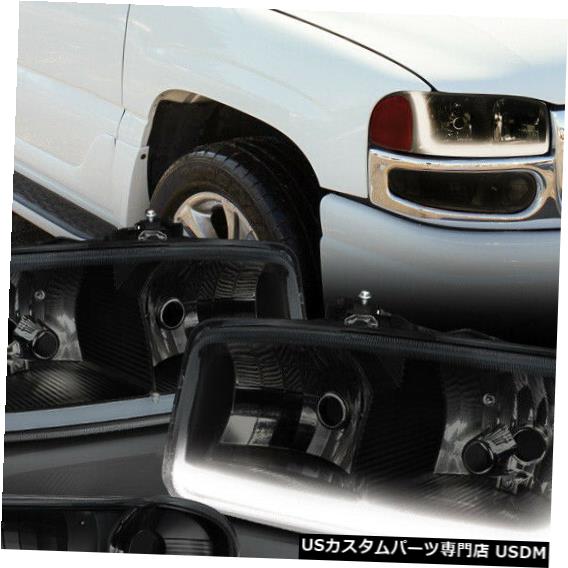 ヘッドライト Fits 2001-2007 Sierra/Yukon Denali<LED L-BAR>Black/Smoke/Amber Headlight+Bumper 【並行輸入品】