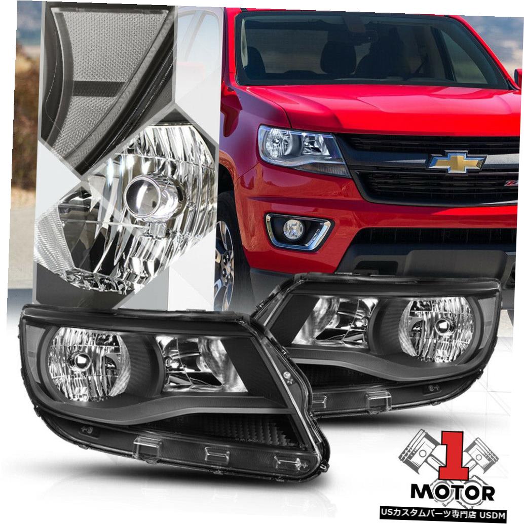 ヘッドライト 15-19シボレーコロラド用ブラックハウジングヘッドライトクリアコーナーシグナルリフレクター Black Housing Headlight Clear Corner Signal Reflector for 15-19 Chevy Colorado 【並行輸入品】