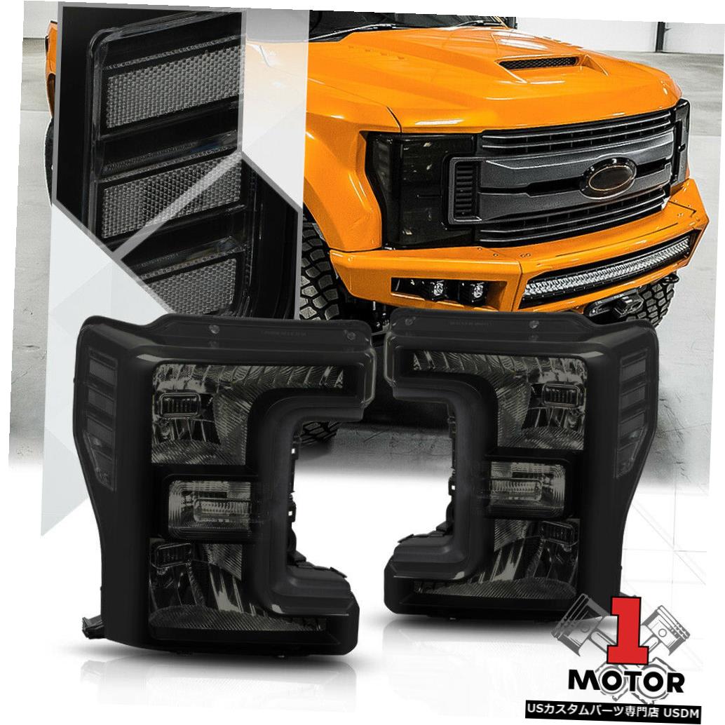 ヘッドライト 17-19 F250 / F350 Super Duty SD用ブラック/スモークヘッドライトクリアシグナルリフレクター Black/Smoke Headlight Clear Signal Reflector for 17-19 F250/F350 Super Duty SD 【並行輸入品】
