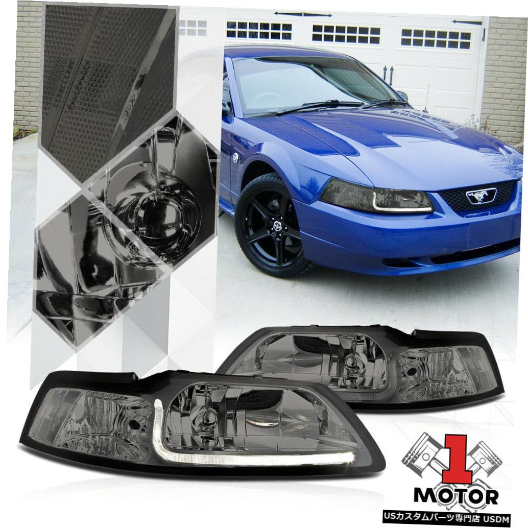 ヘッドライト 99-04フォードマスタング用スモークティンテッドヘッドライトLED DRLクリアシグナルリフレクター Smoke Tinted Headlight LED DRL Clear Signal Reflector for 99-04 Ford Mustang 【並行輸入品】