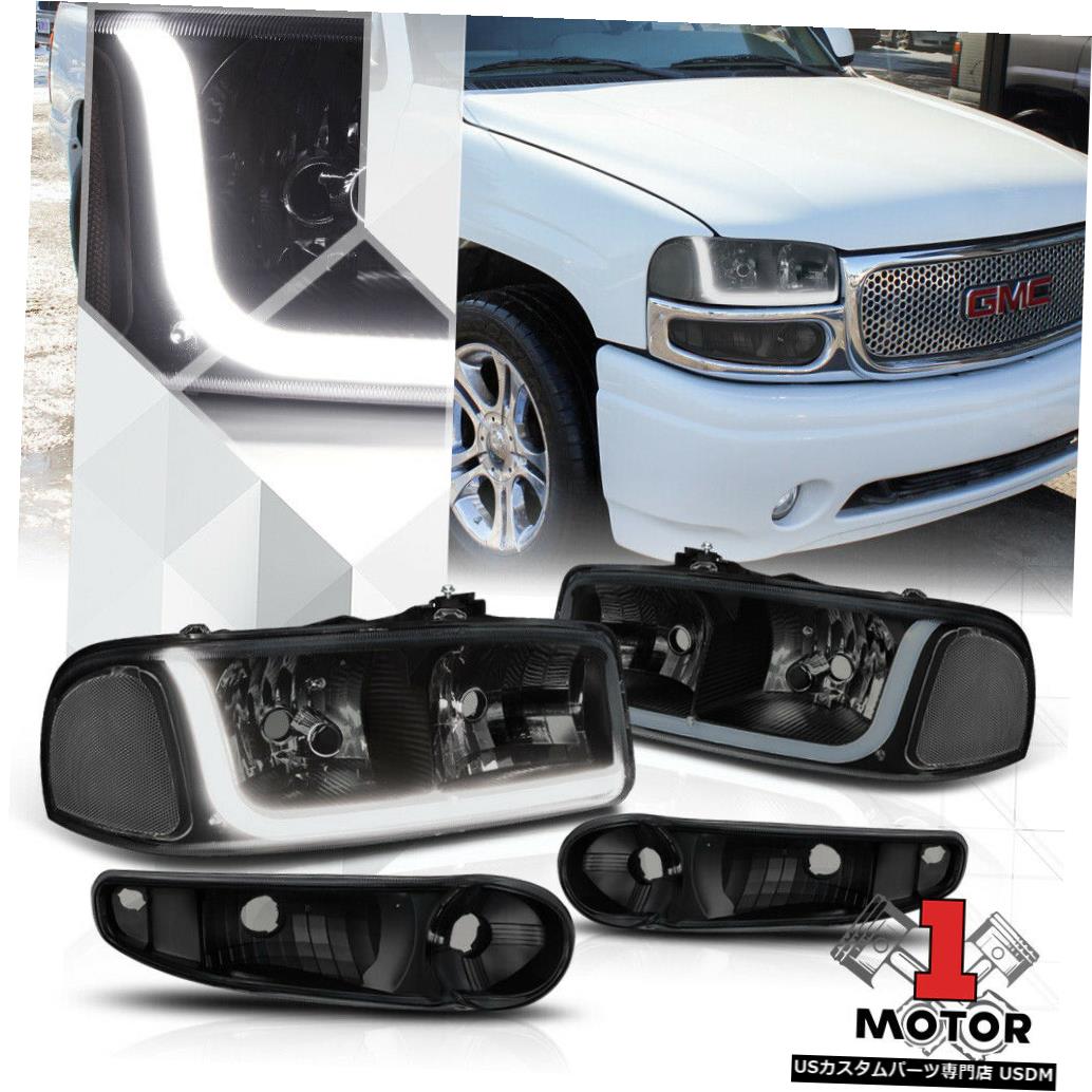 ヘッドライト 01-07 GMCシエラ/ユーコンデナリ用ブラック/スモークヘッドライトクリアシグナルLED DRL Black/Smoked Headlight Clear Signal LED DRL for 01-07 GMC Sierra/Yukon Denali 【並行輸入品】