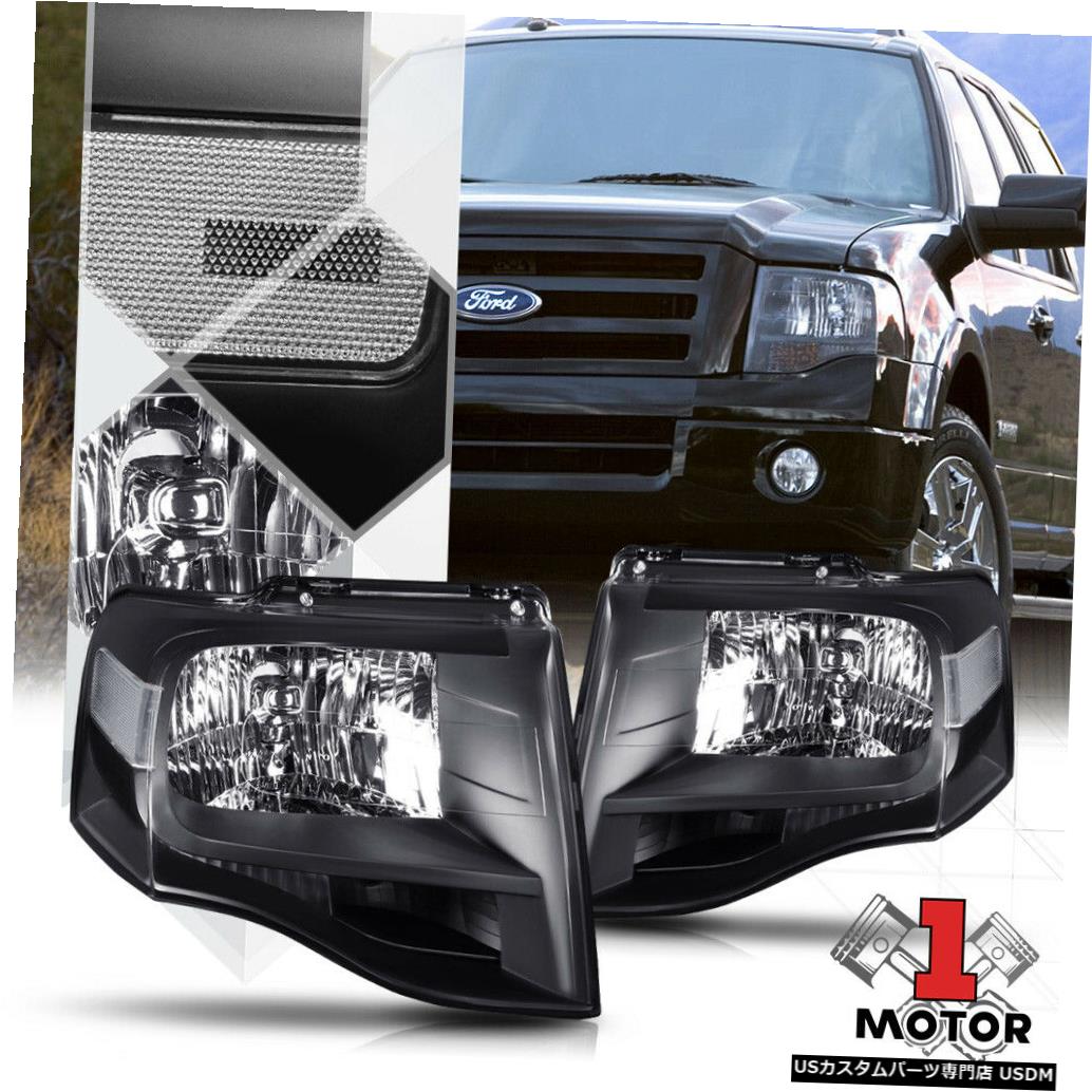 ヘッドライト 07-14 Ford Expedition用の黒いハウジングヘッドライトクリアコーナーシグナルリフレクター Black Housing Headlight Clear Corner Signal Reflector for 07-14 Ford Expedition 【並行輸入品】