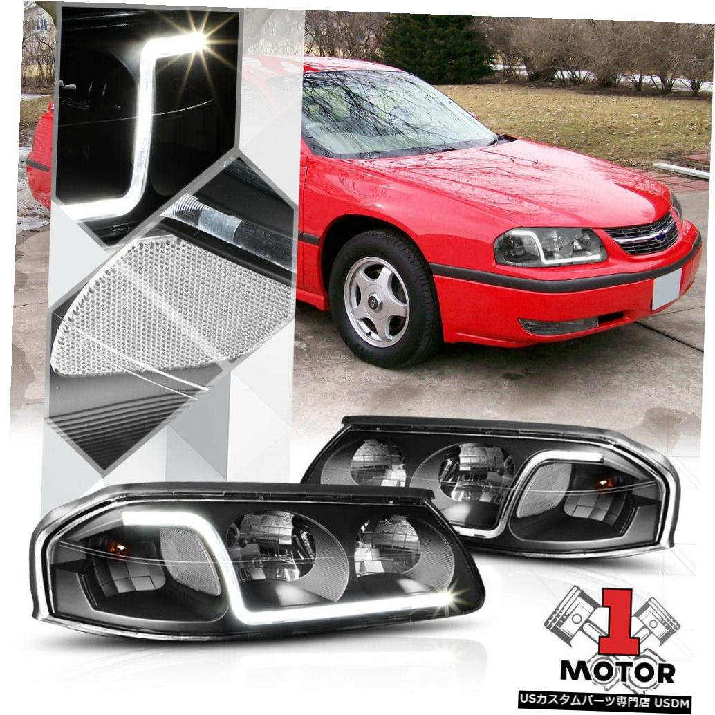 ヘッドライト 00-05シェビーインパラ用ブラックハウジングヘッドライトランプLEDストリップDRLクリアシグナル Black Housing Headlight Lamp LED Strip DRL Clear Signal for 00-05 Chevy Impala 【並行輸入品】