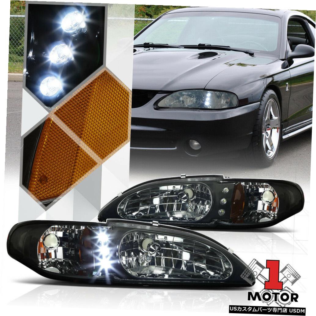お待たせ ライト ランプ ヘッドライト 94 98フォードマスタング用スモークティンテッドヘッドライトled Drlランニングライトアンバーシグナル Smoke Tinted Headlight Led Drl Running Light Amber Signal For 94 98 Ford Mustang Fkm Unej Ac Id