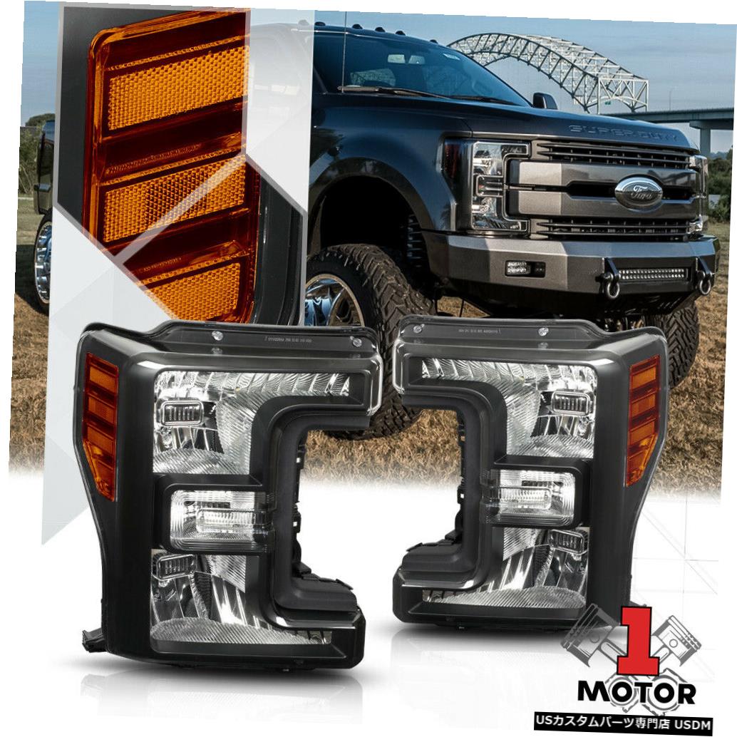 ヘッドライト 17-19 F250 / F350スーパーデューティーSD用ブラックハウジングヘッドライトアンバーシグナルリフレクター Black Housing Headlight Amber Signal Reflector for 17-19 F250/F350 Super Duty SD 【並行輸入品】|カスタムパーツ WORLD倉庫