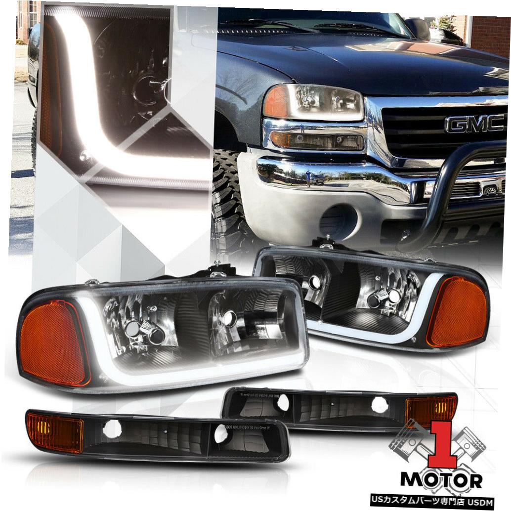 ヘッドライト 99-07 GMCシエラ/ユーコンクラシック用ブラックハウジングヘッドライトアンバーシグナルLED DRL Black Housing Headlight Amber Signal LED DRL for 99-07 GMC Sierra/Yukon Classic 【並行輸入品】