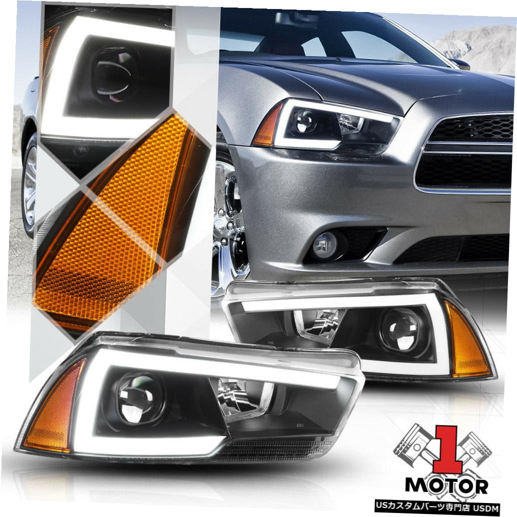 ヘッドライト 11-14ダッジチャージャー用ブラック* LED C-BAR DRL *プロジェクターヘッドライトアンバーシグナル Black *LED C-BAR DRL* Projector Headlight Amber Signal for 11-14 Dodge Charger 【並行輸入品】