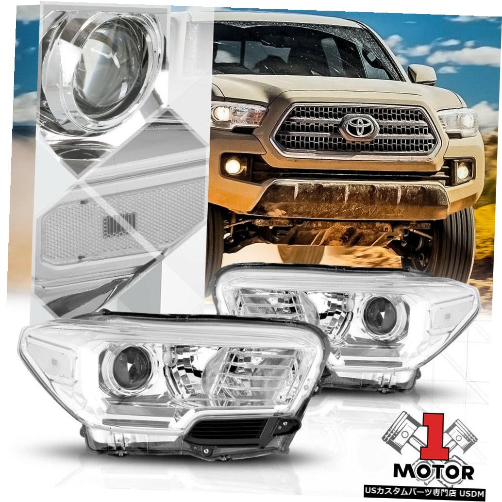 ヘッドライト 16-18トヨタタコマ用クロームハウジングプロジェクターヘッドライトクリアターンリフレクター Chrome Housing Projector Headlight Clear Turn Reflector for 16-18 Toyota Tacoma 【並行輸入品】