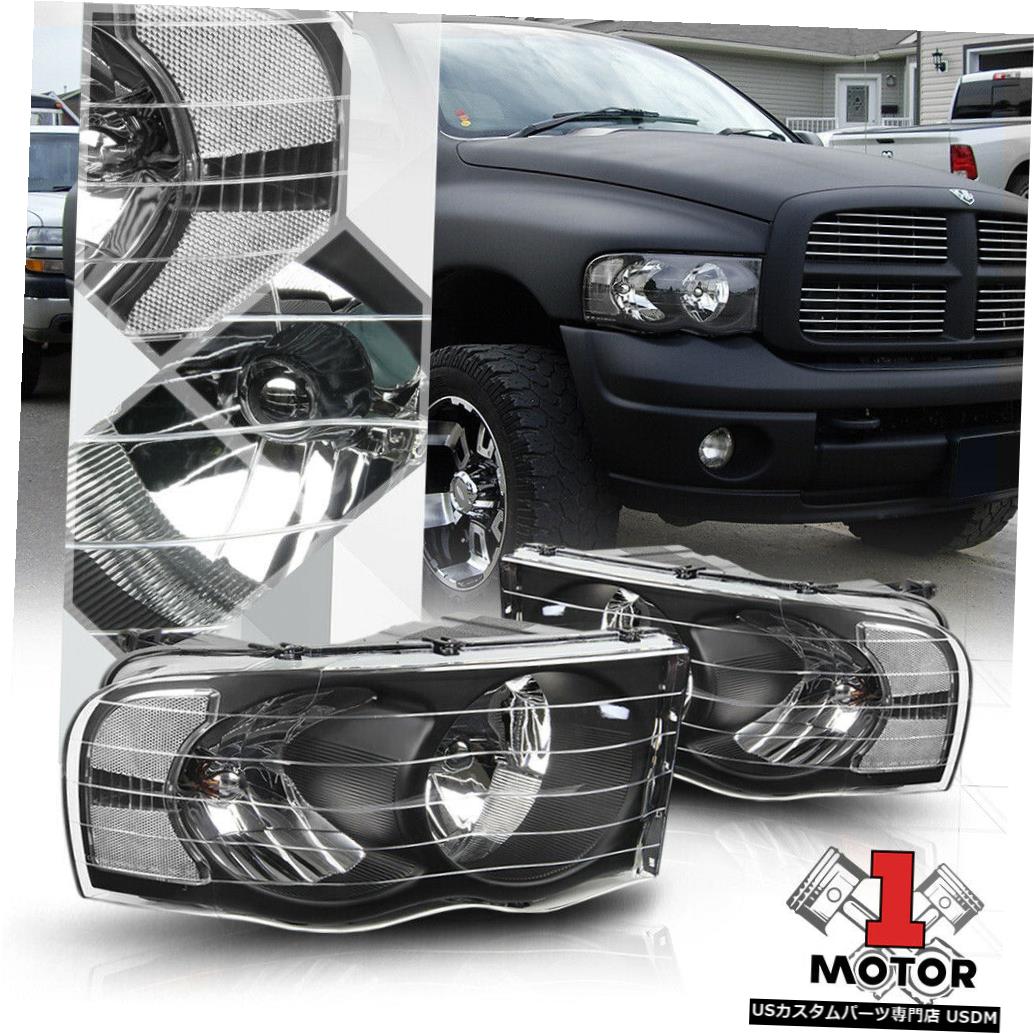 ヘッドライト 02-05ダッジラム1500/2500用ブラックハウジングヘッドライトクリアシグナルリフレクター Black Housing Headlight Clear Signal Reflector for 02-05 Dodge Ram 1500/2500 【並行輸入品】
