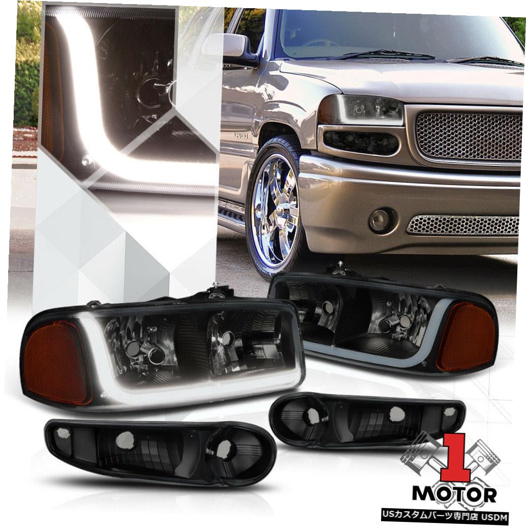 ヘッドライト 01-07 GMCシエラ/ユーコンデナリ用ブラック/スモークヘッドライトアンバーシグナルLED DRL Black/Smoked Headlight Amber Signal LED DRL for 01-07 GMC Sierra/Yukon Denali 【並行輸入品】
