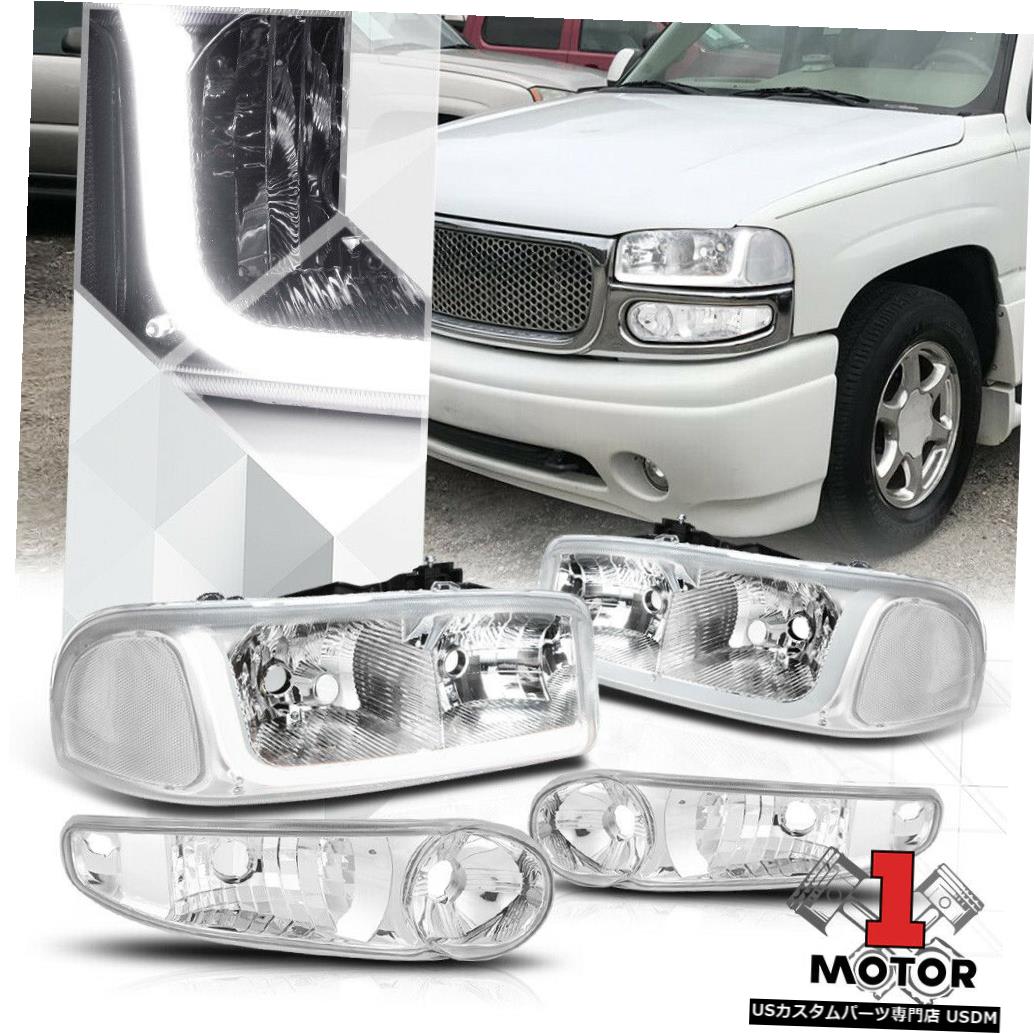 ヘッドライト 01-07 GMCシエラ/ユーコンデナリ用クロームハウジングヘッドライトクリアシグナルLED DRL Chrome Housing Headlight Clear Signal LED DRL for 01-07 GMC Sierra/Yukon Denali 【並行輸入品】