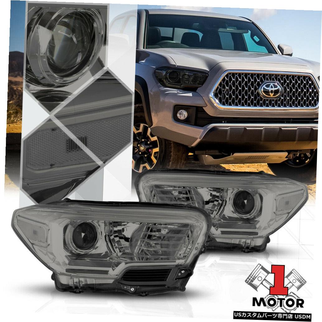 ヘッドライト 16-18トヨタタコマ用スモークティンテッドプロジェクターヘッドライトクリアシグナルリフレクター Smoke Tinted Projector Headlight Clear Signal Reflector for 16-18 Toyota Tacoma 【並行輸入品】