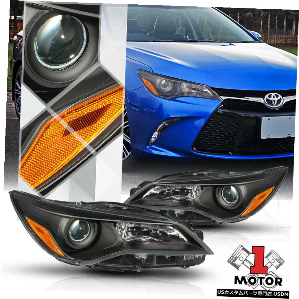 ヘッドライト 15-17トヨタカムリ用ブラックプロジェクターヘッドライトアンバーコーナーシグナルリフレクター Black Projector Headlight Amber Corner Signal Reflector for 15-17 Toyota Camry 【並行輸入品】