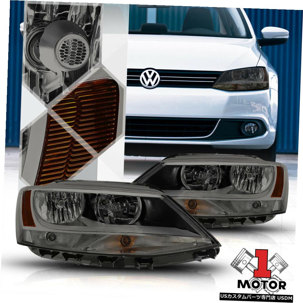 ヘッドライト 11-18 VWジェッタMK6用スモークティンテッドヘッドライトアンバーコーナーターンシグナルリフレクター Smoke Tinted Headlight Amber Corner Turn Signal Reflector for 11-18 VW Jetta MK6 【並行輸入品】