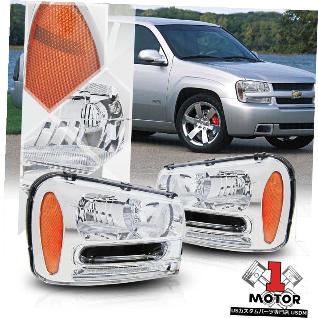 ヘッドライト 02-09シボレートレイルブレイザー用クロームハウジングヘッドライトアンバーターンシグナルリフレクター Chrome Housing Headlight Amber Turn Signal Reflector for 02-09 Chevy Trailblazer 【並行輸入品】