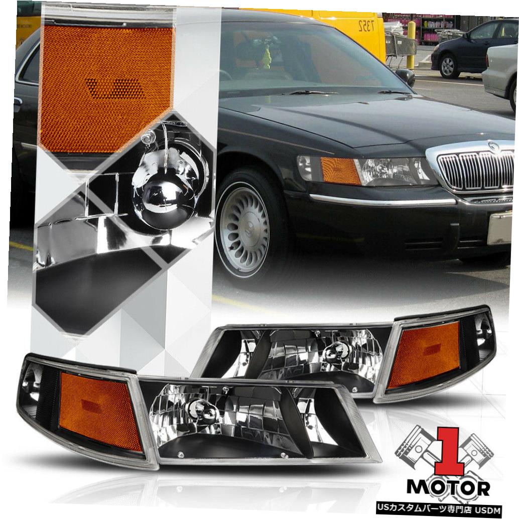 ヘッドライト 98-02マーキュリーグランドマーキス用ブラックハウジングヘッドライトアンバーシグナルリフレクター Black Housing Headlight Amber Signal Reflector for 98-02 Mercury Grand Marquis 【並行輸入品】