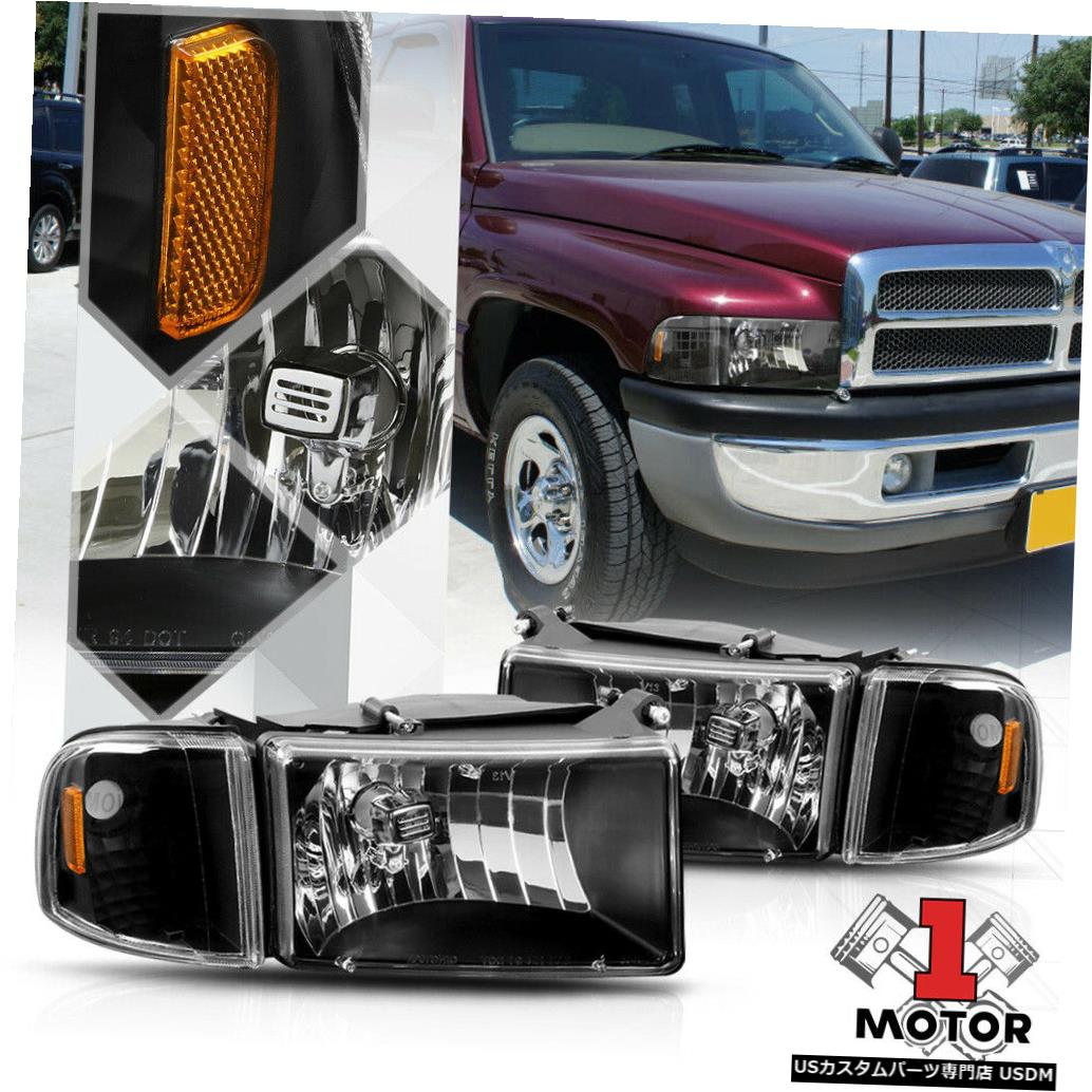 ヘッドライト 94-02ダッジラム用ブラックハウジングヘッドライトアンバーコーナーターンシグナルリフレクター Black Housing Headlight Amber Corner Turn Signal Reflector for 94-02 Dodge Ram 【並行輸入品】