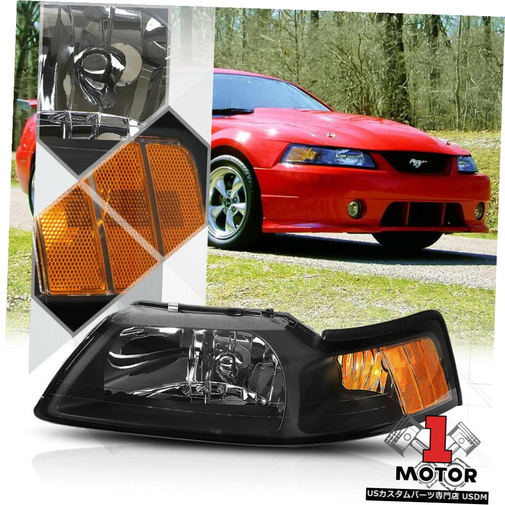 ヘッドライト 99-04フォードマスタング用左LHドライバーサイドブラックヘッドライトヘッドランプアセンブリ Left LH Driver Side Black Headlight Head Lamp Assembly for 99-04 Ford Mustang 【並行輸入品】