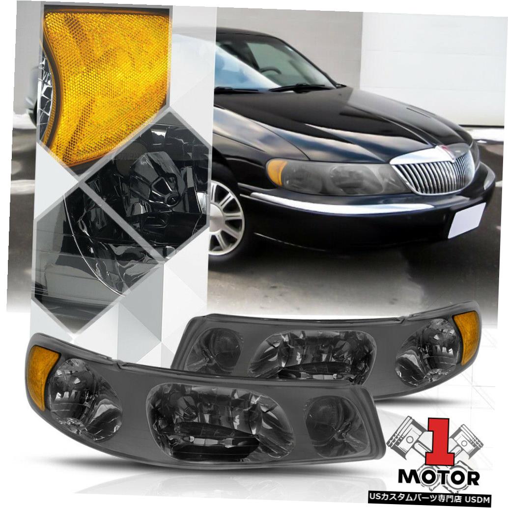 ヘッドライト 98-02リンカーンタウンカー用スモークティンテッドヘッドライトランプアンバーシグナルリフレクター Smoke Tinted Headlight Lamp Amber Signal Reflector for 98-02 Lincoln Town Car 【並行輸入品】