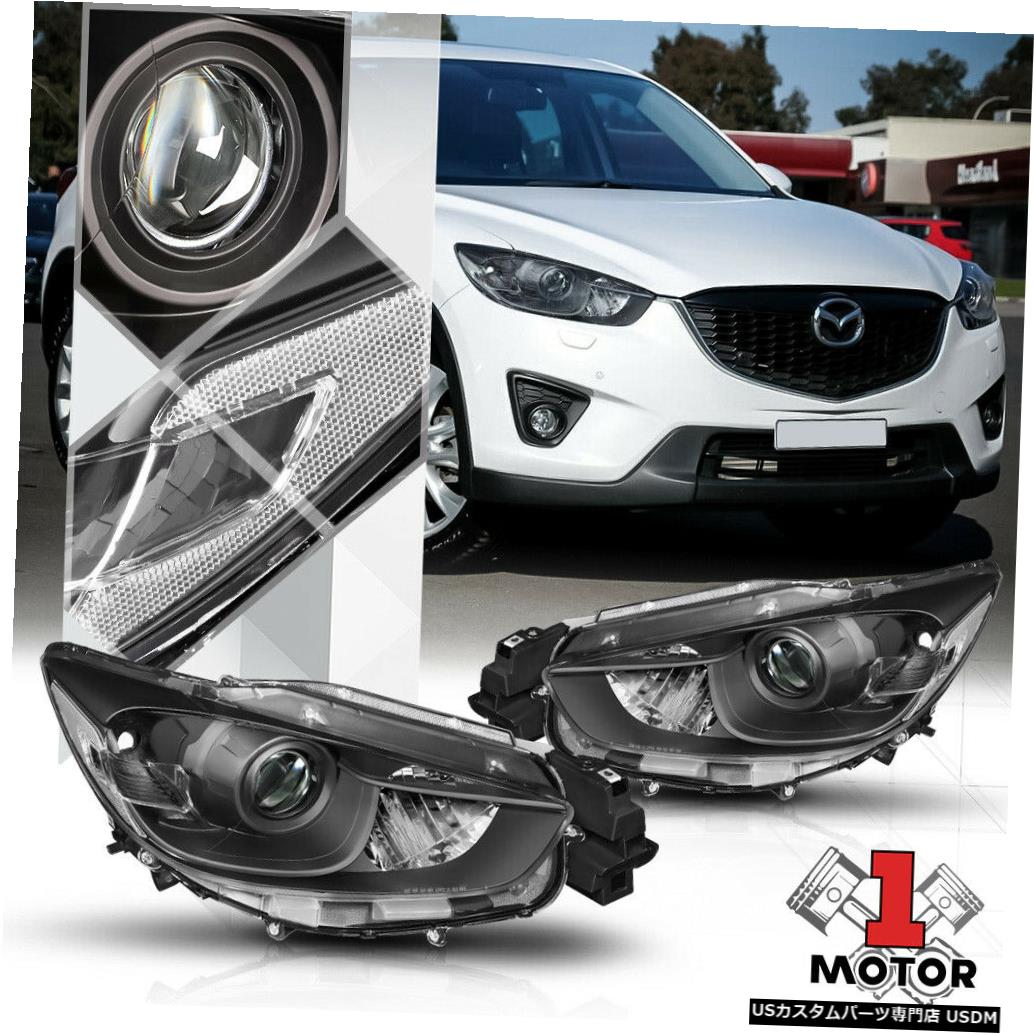 ヘッドライト 13-16マツダCX5用ブラックプロジェクターヘッドライトランプクリアコーナー信号リフレクター Black Projector Headlight Lamp Clear Corner Signal Reflector for 13-16 Mazda CX5 【並行輸入品】