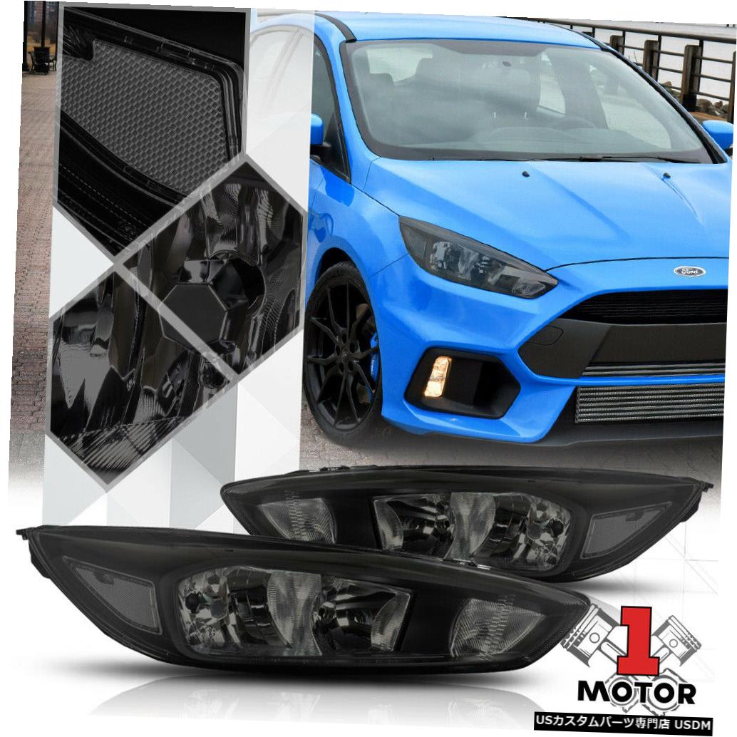 ヘッドライト 15-18フォードフォーカス用ブラックハウジングヘッドライトスモークレンズクリアシグナルリフレクター Black Housing Headlight Smoked Lens Clear Signal Reflector for 15-18 Ford Focus 【並行輸入品】