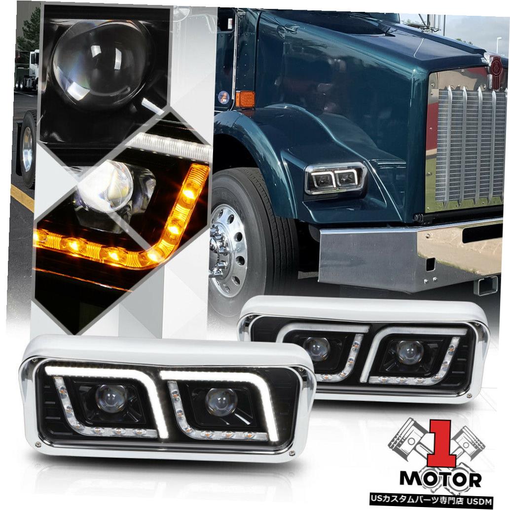 ヘッドライト 81-19ケンワースT600A / W900ピータービルト用ブラックプロジェクターヘッドライト[DUAL LED DRL] Black Projector Headlight [DUAL LED DRL] for 81-19 Kenworth T600A/W900 Peterbilt 【並行輸入品】｜カスタムパーツ WORLD倉庫