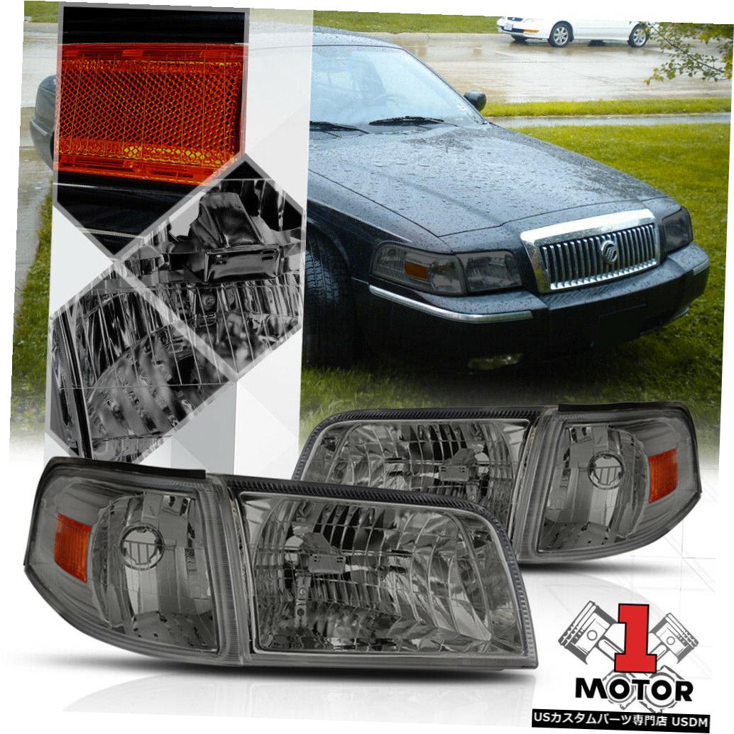 ヘッドライト 06-11マーキュリーグランドマーキス用スモークティンテッドヘッドライトアンバーシグナルリフレクター Smoke Tinted Headlight Amber Signal Reflector for 06-11 Mercury Grand Marquis 【並行輸入品】