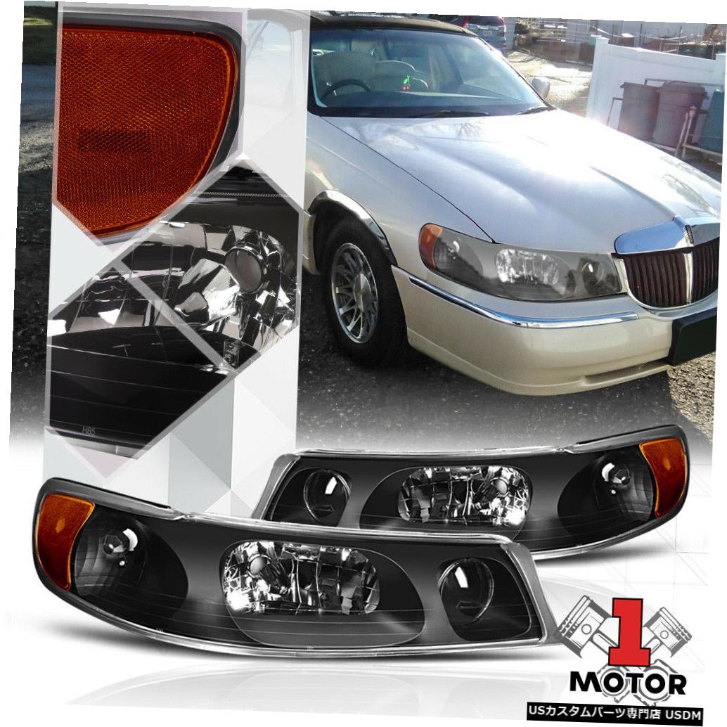 【楽天市場】ヘッドライト 9802リンカーンタウンカー用ブラックハウジングヘッドライトランプアンバーシグナルリフレクター Black