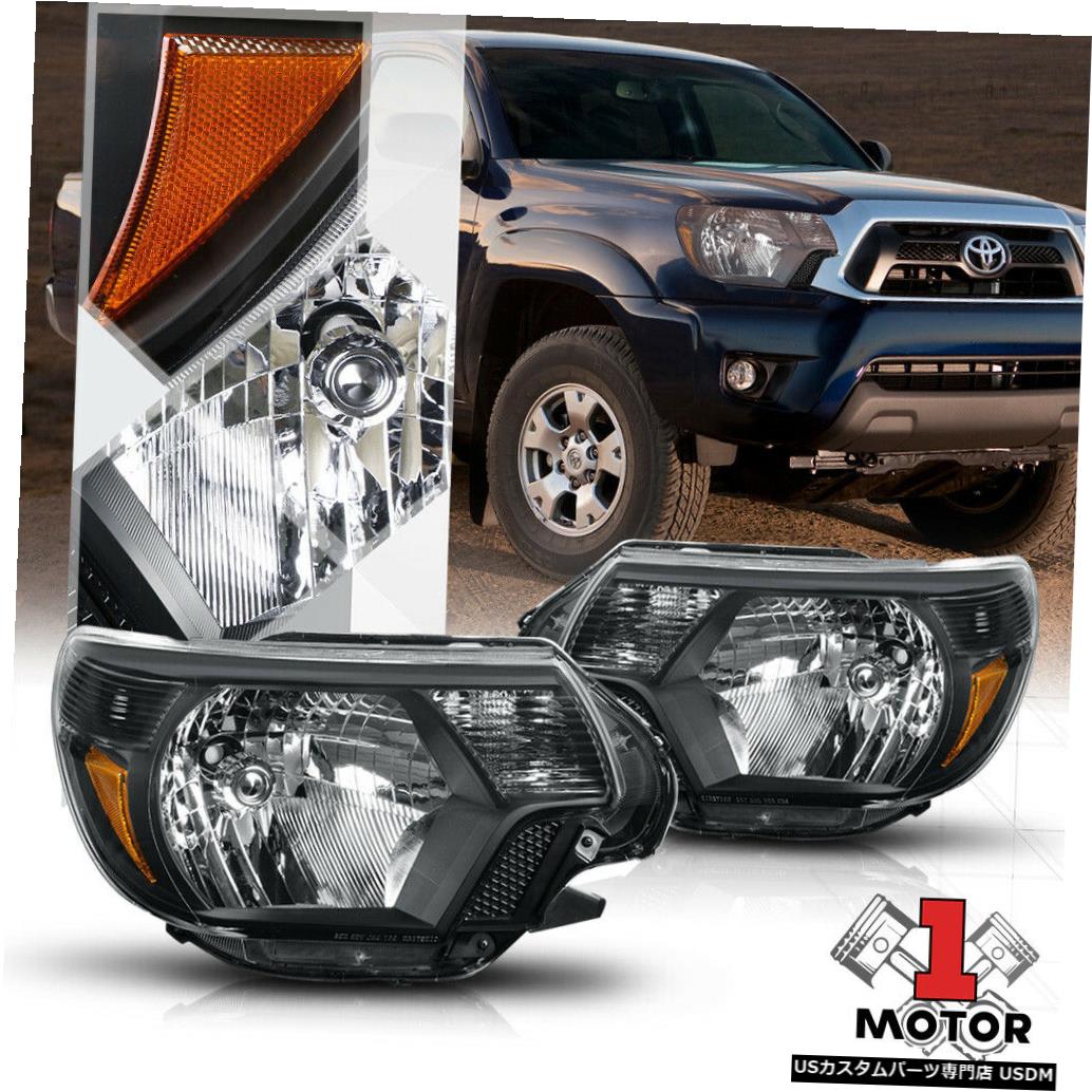 ヘッドライト 12-15トヨタタコマ用ブラックハウジングヘッドライトアンバーコーナーシグナルリフレクター Black Housing Headlight Amber Corner Signal Reflector for 12-15 Toyota Tacoma 【並行輸入品】