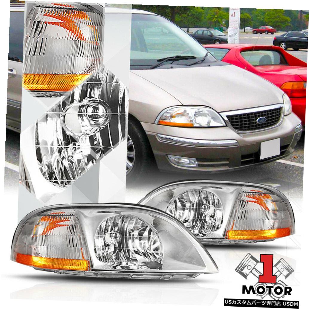 ヘッドライト 99-03フォードウィンドスター用クロームハウジングヘッドライトランプアンバーシグナルリフレクター Chrome Housing Headlight Lamp Amber Signal Reflector for 99-03 Ford Windstar 【並行輸入品】