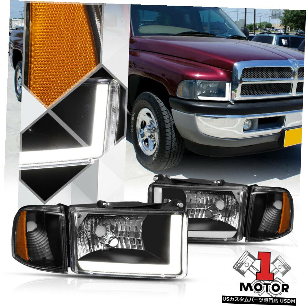 ヘッドライト 94-02ダッジラム1500/2500用ブラック/クリアヘッドライトLED DRL +アンバーコーナーシグナル Black/Clear Headlight LED DRL+Amber Corner Signal for 94-02 Dodge Ram 1500/2500 【並行輸入品】