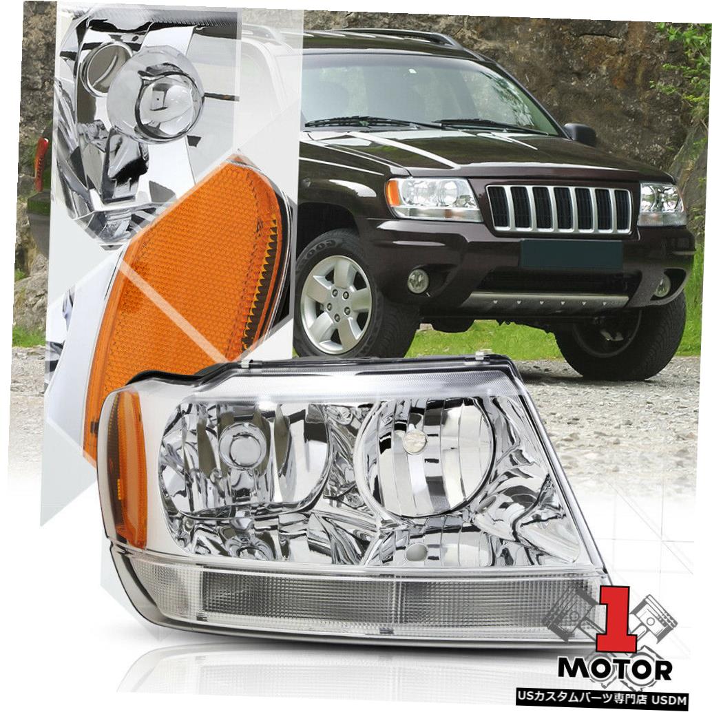 ヘッドライト 99-04グランドチェロキー用RH助手席側クロムヘッドライトヘッドランプアセンブリ RH Passenger Side Chrome Headlight Head Lamp Assembly for 99-04 Grand Cherokee 【並行輸入品】