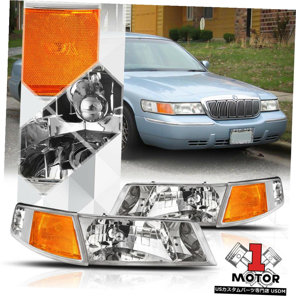 ヘッドライト 98-02マーキュリーグランドマーキス用クロームハウジングヘッドライトアンバーシグナルリフレクター Chrome Housing Headlight Amber Signal Reflector for 98-02 Mercury Grand Marquis 【並行輸入品】