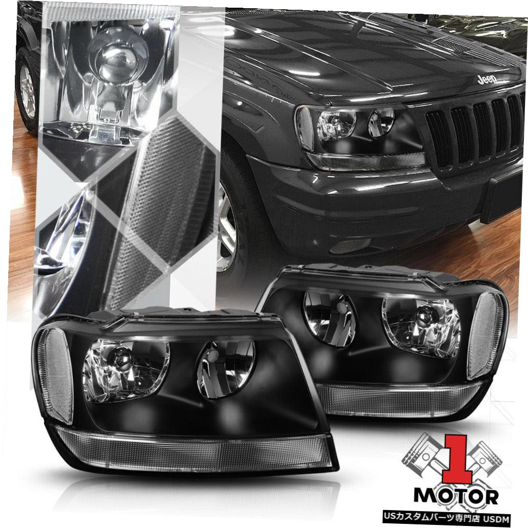 ヘッドライト 99-04ジープグランドチェロキー用ブラックハウジングヘッドライトクリアシグナルリフレクター Black Housing Headlight Clear Signal Reflector for 99-04 Jeep Grand Cherokee 【並行輸入品】