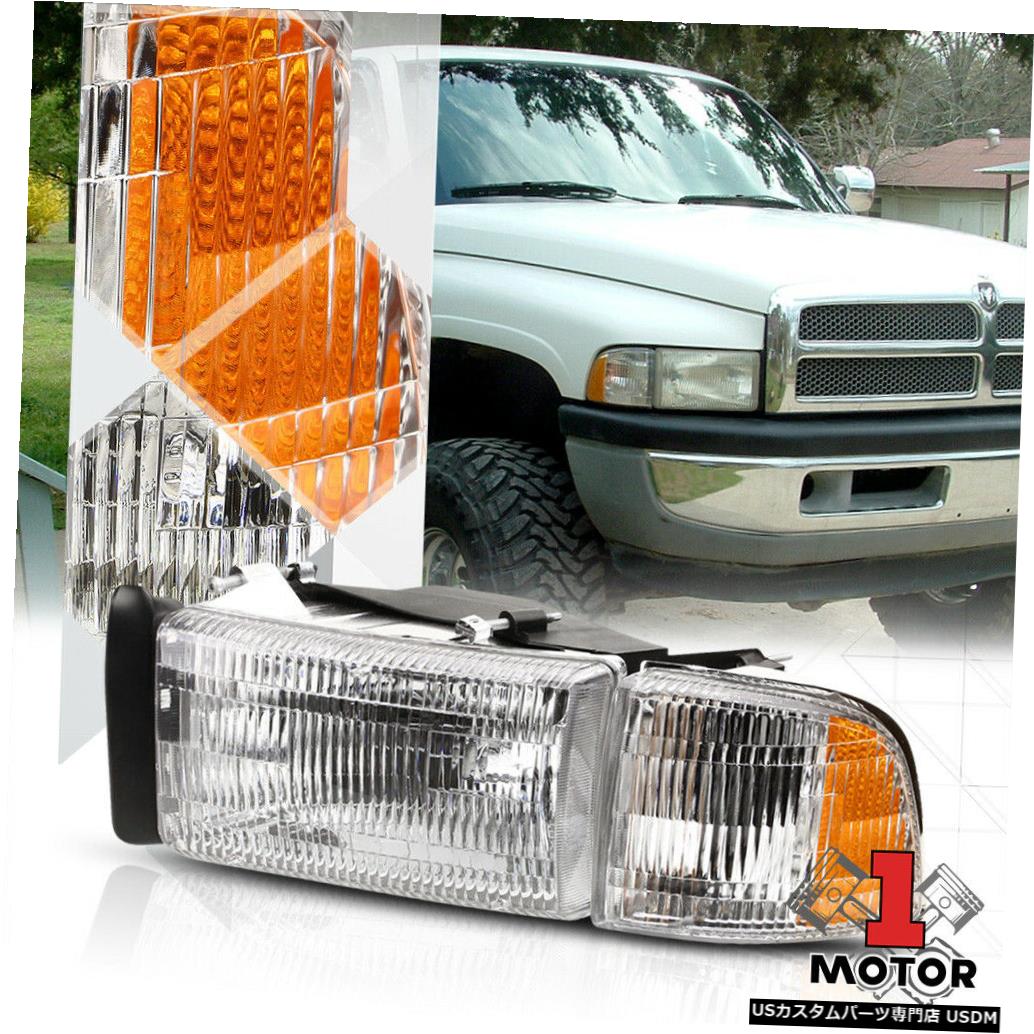 ヘッドライト 94-02 Ram用ドライバーサイドクロームハウジングヘッドライトOEフレネルレンズ+アンバーコーナー Driver Side Chrome Housing Headlight OE Fresnel Lens+Amber Corner for 94-02 Ram 【並行輸入品】